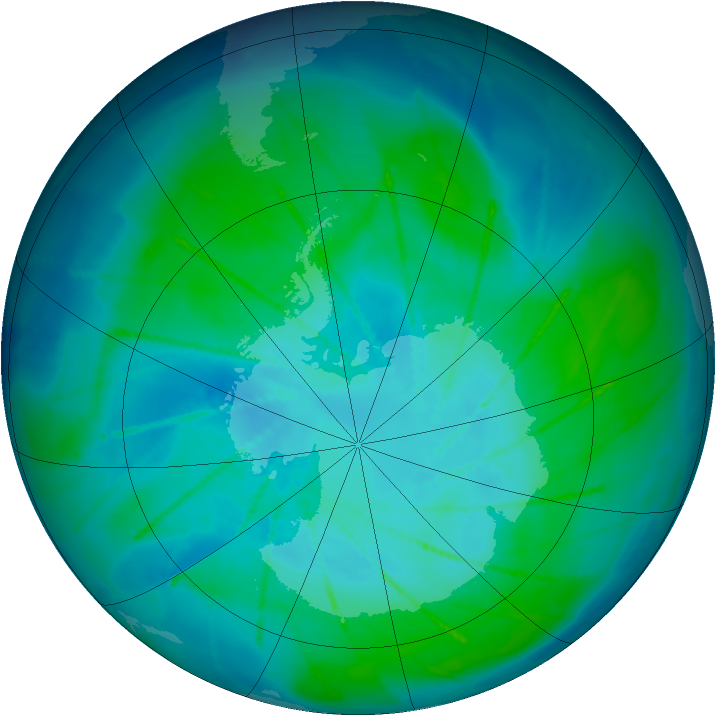 Antarctic ozone map for 31 January 2010